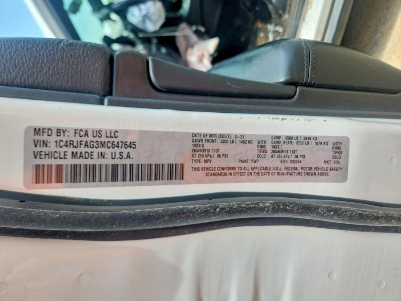 2021 Jeep Grand Cherokee მანქანა იყიდება აუქციონზე, vin: 1C4RJFAG3MC647645, აუქციონის ნომერი: 85983695