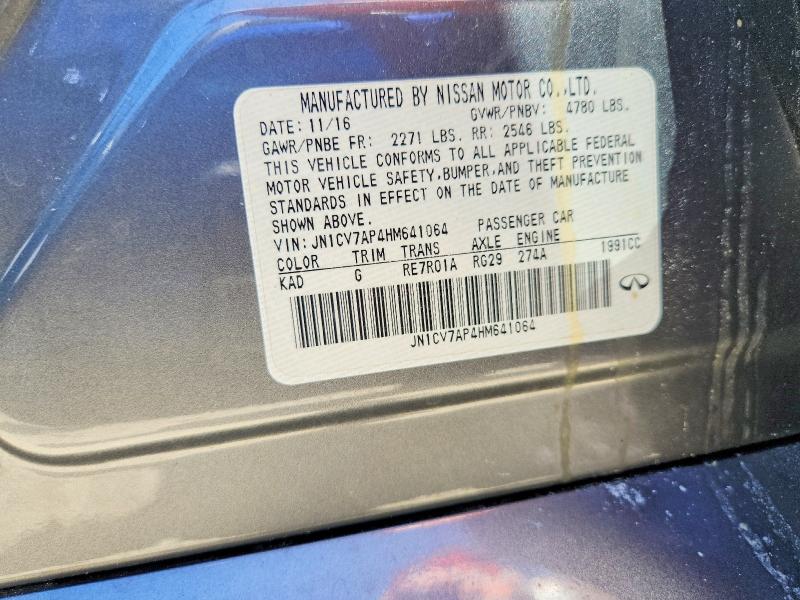 Продаж на аукціоні авто 2017 Infiniti Q50, vin: JN1CV7AP4HM641064, номер лоту: 56278106