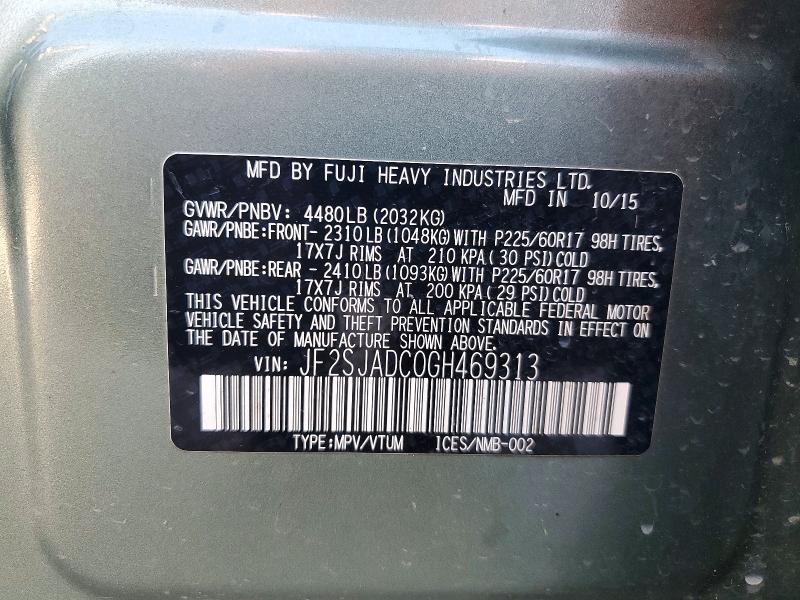 Aukcja sprzedaży 2016 Subaru Forester, vin: JF2SJADC0GH469313, numer aukcji: 58418306