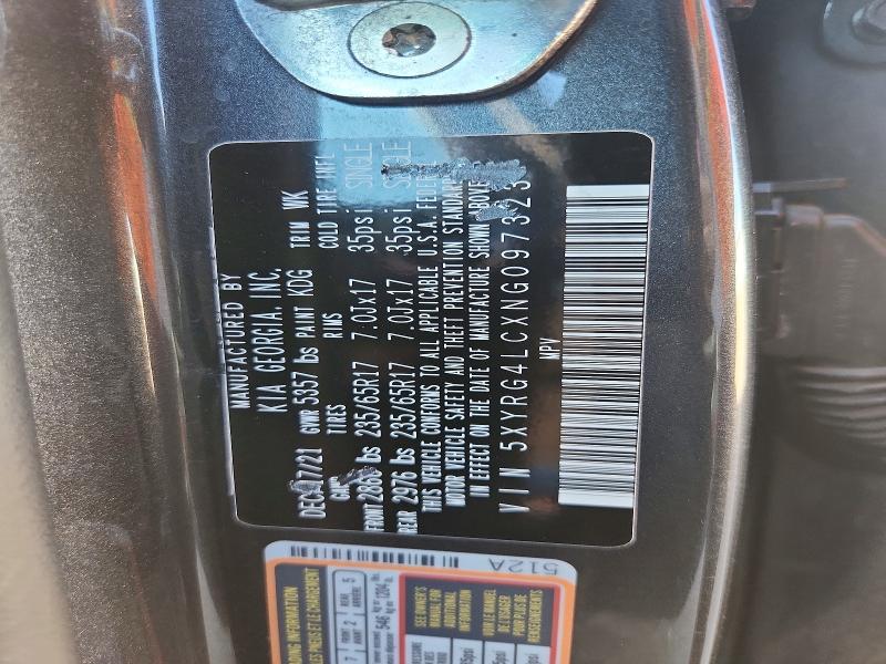 57534306 :رقم المزاد ، 5XYRG4LCXNG097323 vin ، 2022 Kia Sorento مزاد بيع