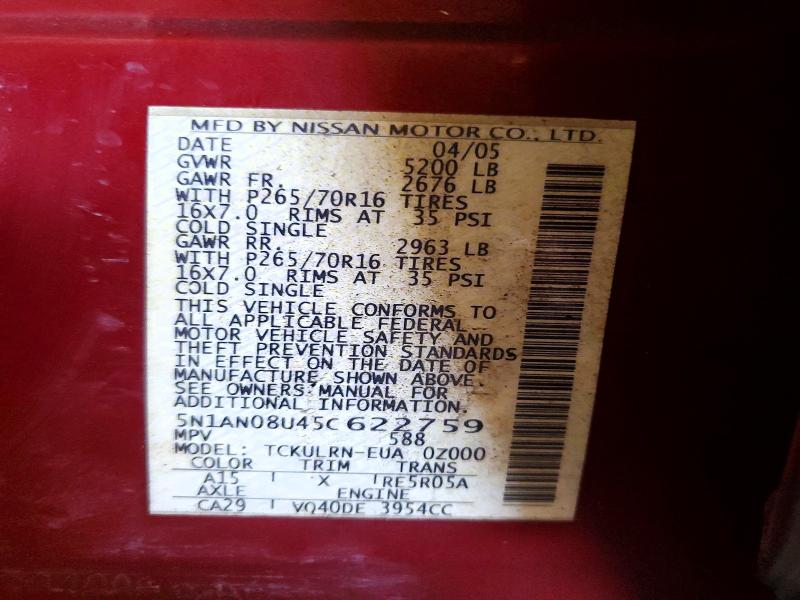 Продаж на аукціоні авто 2005 Nissan Xterra, vin: 5N1AN08U45C622759, номер лоту: 58138596