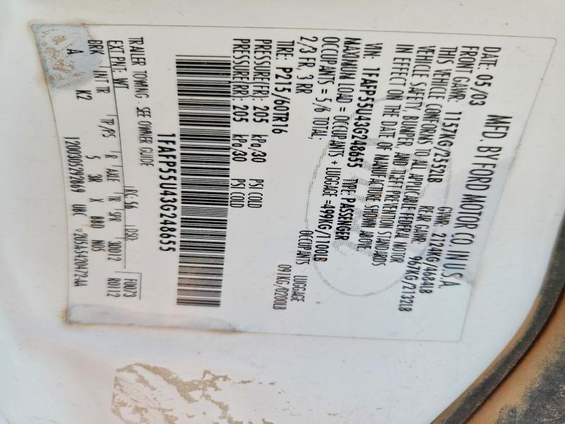 2003 Ford Taurus მანქანა იყიდება აუქციონზე, vin: 1FAFP55U43G248655, აუქციონის ნომერი: 58096026
