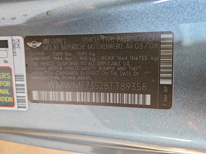 Продажа на аукционе авто 2008 Mini Cooper, vin: WMWMF73528TT89358, номер лота: 59226666