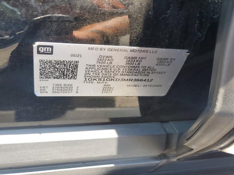 58760696 :رقم المزاد ، 1GKS1GKD3MR366412 vin ، 2021 Gmc Yukon Xl مزاد بيع