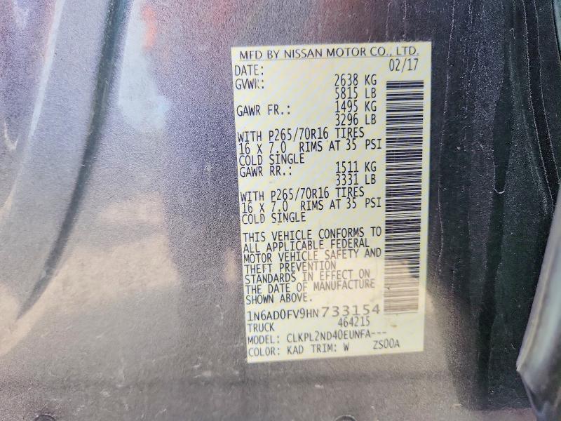Aukcja sprzedaży 2017 Nissan Frontier, vin: 1N6AD0FV9HN733154, numer aukcji: 58406366