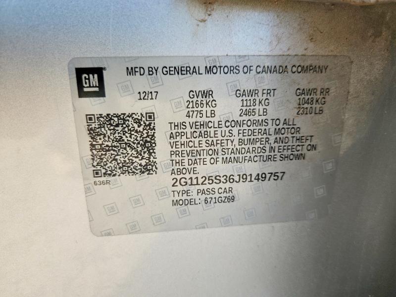 Aukcja sprzedaży 2018 Chevrolet Impala, vin: 2G1125S36J9149757, numer aukcji: 53836046