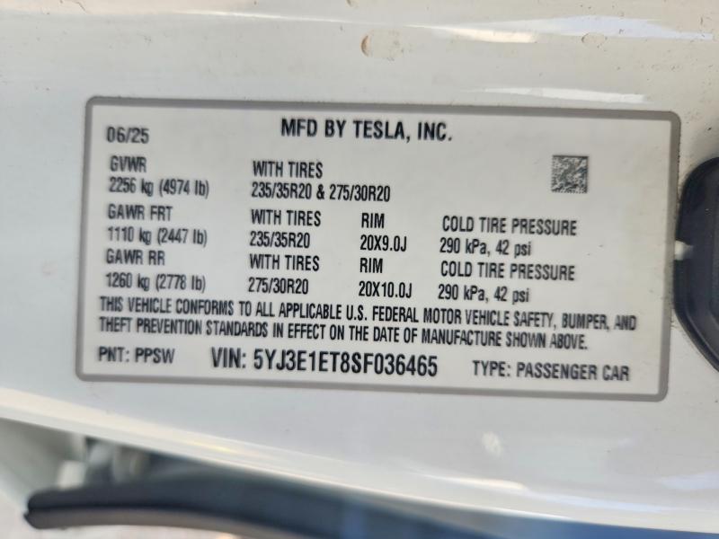 Aukcja sprzedaży 2025 Tesla Model 3, vin: 5YJ3E1ET8SF036465, numer aukcji: 58725236