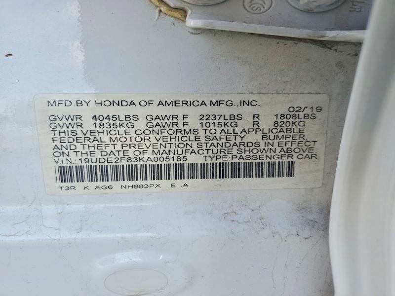 57540386 :رقم المزاد ، 19UDE2F83KA005185 vin ، 2019 Acura Ilx مزاد بيع