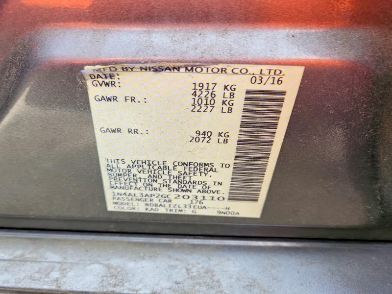 Aukcja sprzedaży 2016 Nissan Altima, vin: 1N4AL3AP2GC203110, numer aukcji: 56278966