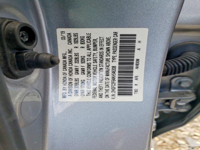 Auction sale of the 2019 Honda Civic, vin: 2HGFC2F64KH546308, lot number: 56636566