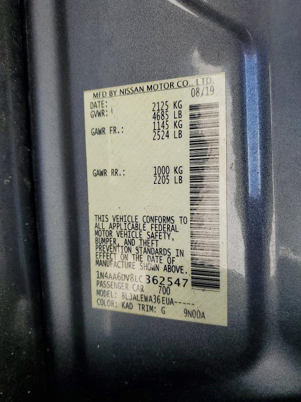 2020 Nissan Maxima მანქანა იყიდება აუქციონზე, vin: 1N4AA6DV8LC362547, აუქციონის ნომერი: 55223056