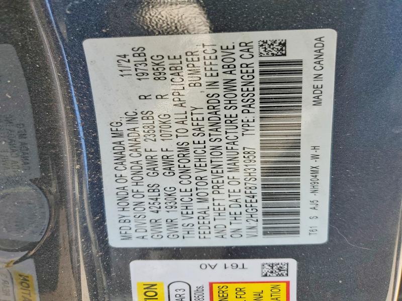 Продажа на аукционе авто 2025 Honda Civic, vin: 2HGFE4F87SH319587, номер лота: 55950676