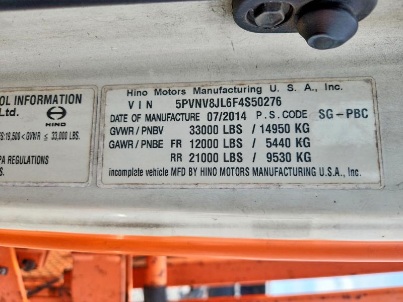 2015 Hino Hino 338 მანქანა იყიდება აუქციონზე, vin: 5PVNV8JL6F4S50276, აუქციონის ნომერი: 58791086
