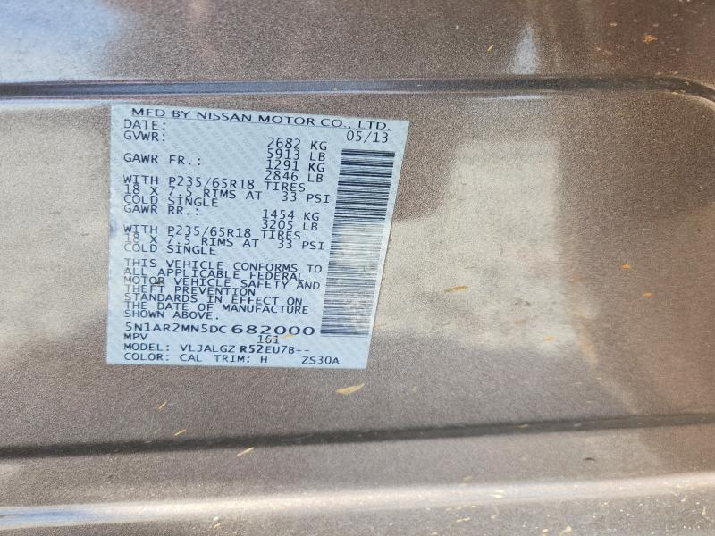 2013 Nissan Pathfinder მანქანა იყიდება აუქციონზე, vin: 5N1AR2MN5DC682000, აუქციონის ნომერი: 58498356