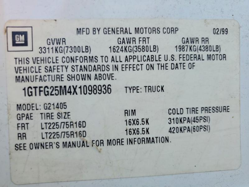 Aukcja sprzedaży 1999 Gmc Savana, vin: 1GTFG25M4X1098936, numer aukcji: 56889076