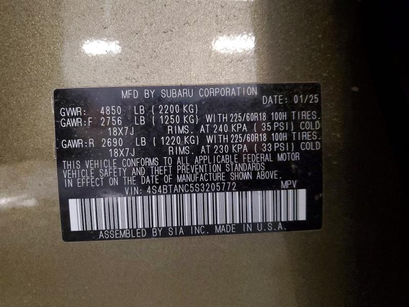 Продаж на аукціоні авто 2025 Subaru Outback, vin: 4S4BTANC5S3205772, номер лоту: 55778046