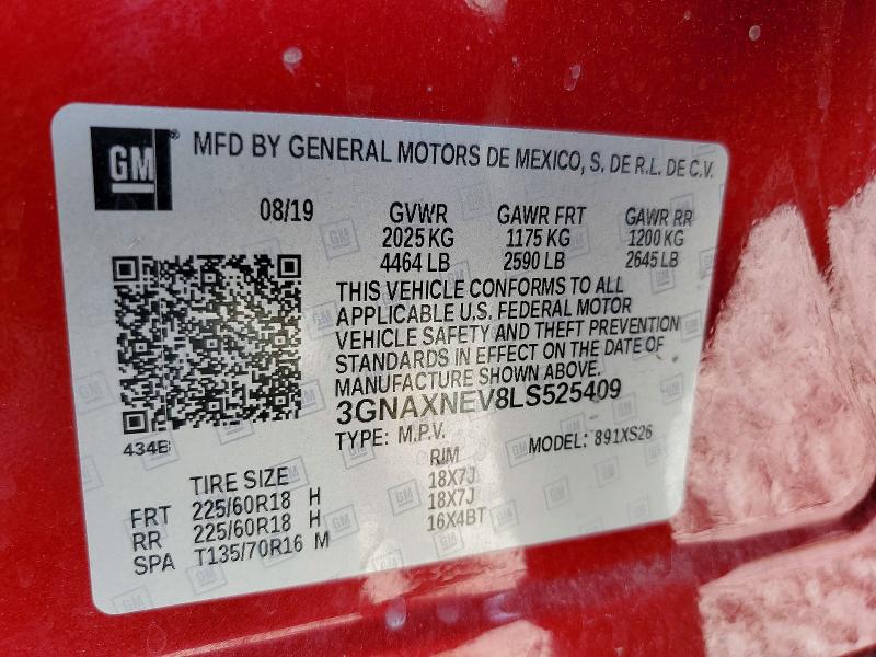 Продаж на аукціоні авто 2020 Chevrolet Equinox, vin: 3GNAXNEV8LS525409, номер лоту: 57256706
