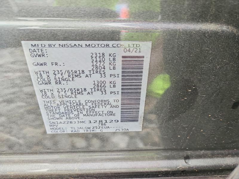 Продажа на аукционе авто 2021 Nissan Murano, vin: 5N1AZ2BJ3MC128129, номер лота: 57752096