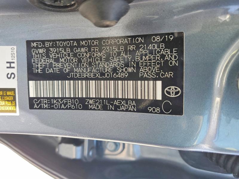 56315996 :رقم المزاد ، JTDEBRBEXLJ016489 vin ، 2020 Toyota Corolla مزاد بيع