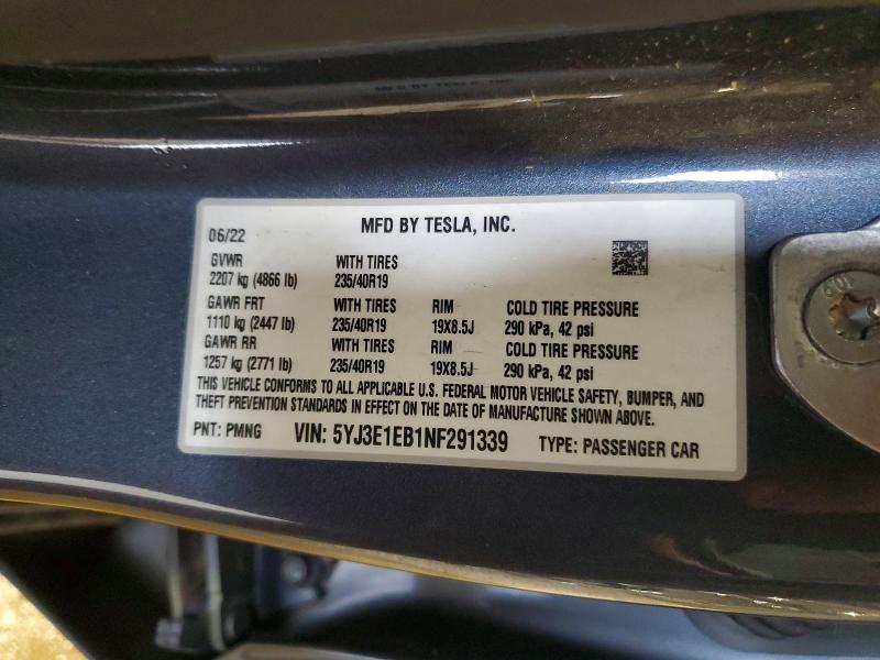 Aukcja sprzedaży 2022 Tesla Model 3, vin: 5YJ3E1EB1NF291339, numer aukcji: 56759996