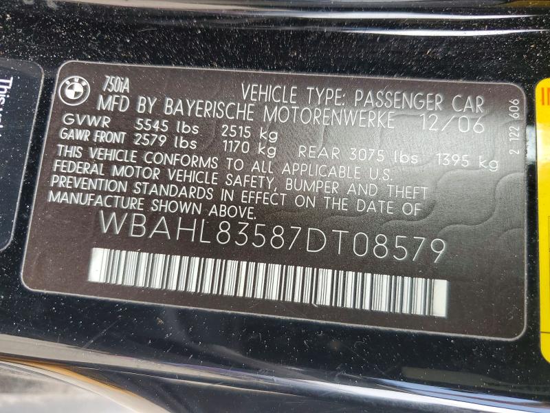 Продажа на аукционе авто 2007 Bmw 750, vin: WBAHL83587DT08579, номер лота: 58921696