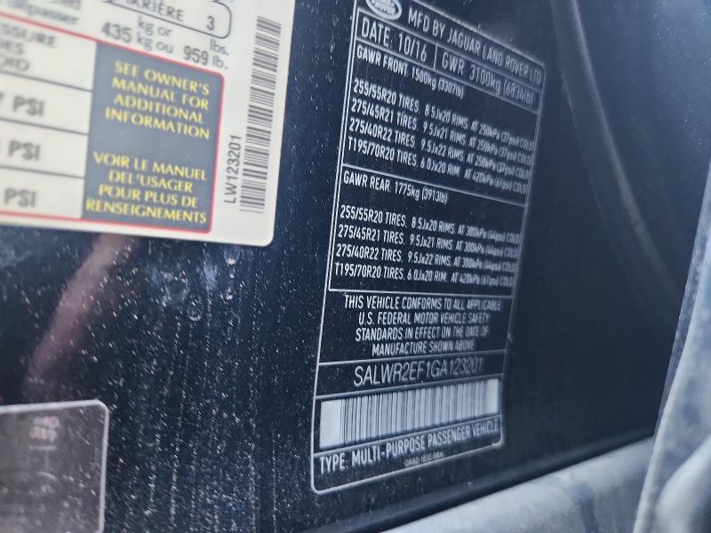 57038666 :رقم المزاد ، SALWR2EF1GA123201 vin ، 2016 Land Rover Range Rover Sport مزاد بيع