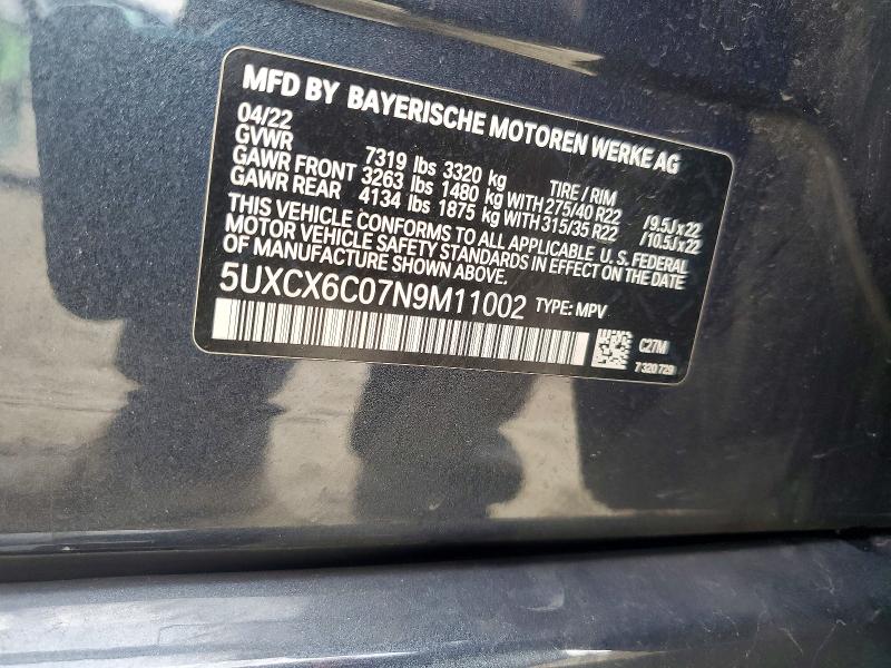 Продажа на аукционе авто 2022 Bmw X7, vin: 5UXCX6C07N9M11002, номер лота: 56249896