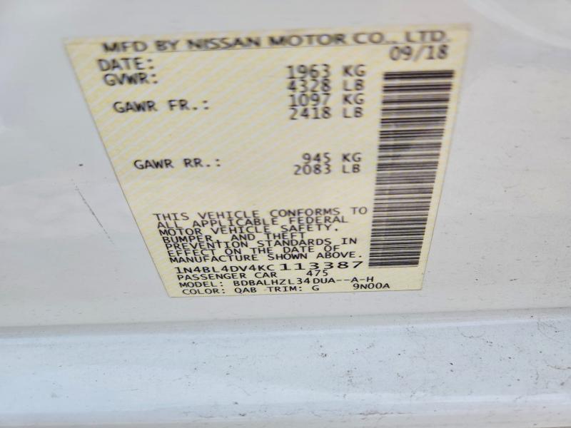 Продажа на аукционе авто 2019 Nissan Altima, vin: 1N4BL4DV4KC113387, номер лота: 56278586