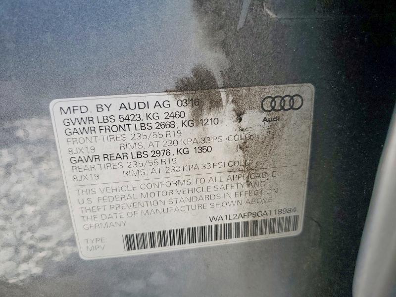 55967966 :رقم المزاد ، WA1L2AFP9GA118984 vin ، 2016 Audi Q5 مزاد بيع