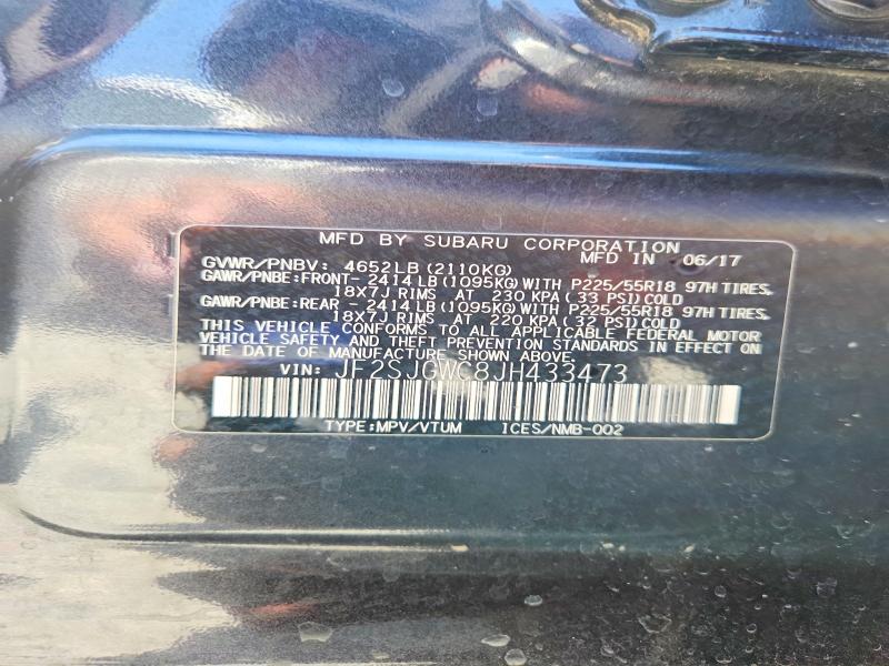 Aukcja sprzedaży 2018 Subaru Forester, vin: JF2SJGWC8JH433473, numer aukcji: 58646876