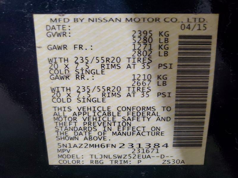 Aukcja sprzedaży 2015 Nissan Murano, vin: 5N1AZ2MH6FN231384, numer aukcji: 59673876