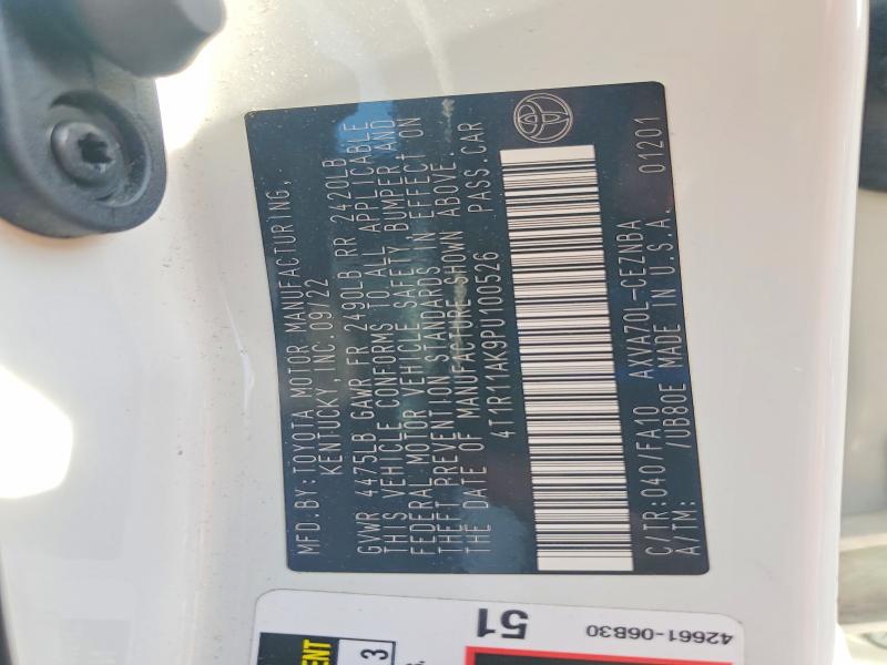 Продаж на аукціоні авто 2023 Toyota Camry, vin: 4T1R11AK9PU100526, номер лоту: 58050106