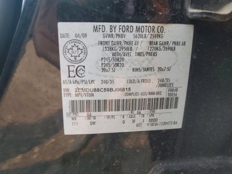 59196156 :رقم المزاد ، 2LMDU88C59BJ06815 vin ، 2009 Lincoln Mkx مزاد بيع
