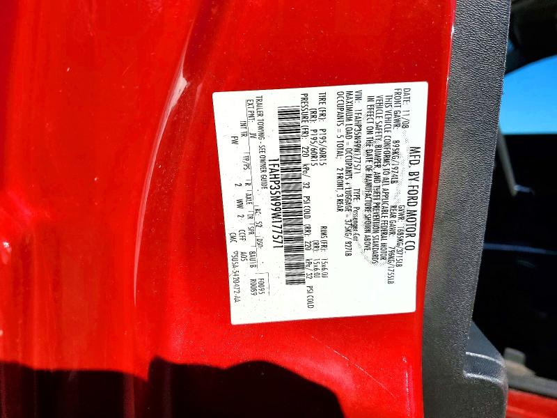 2009 Ford Focus მანქანა იყიდება აუქციონზე, vin: 1FAHP35N99W177571, აუქციონის ნომერი: 58028886