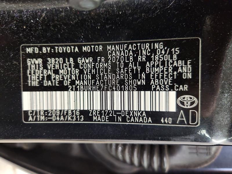 Продаж на аукціоні авто 2015 Toyota Corolla, vin: 2T1BURHE7FC401805, номер лоту: 57618106