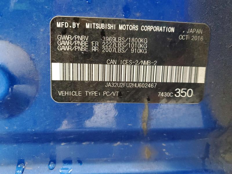 Aukcja sprzedaży 2017 Mitsubishi Lancer, vin: JA32U2FU2HU602467, numer aukcji: 58088496