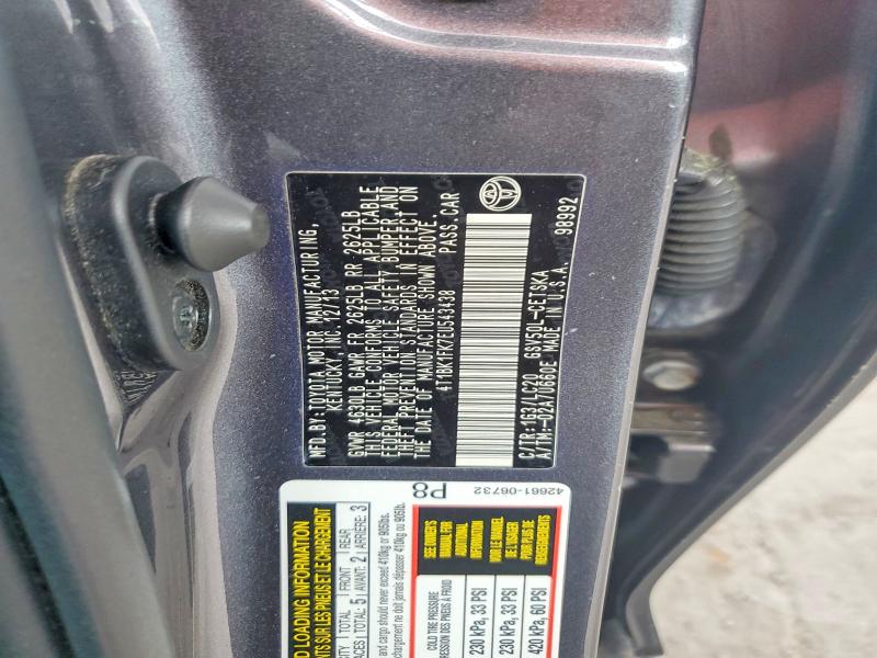 2014 Toyota Camry მანქანა იყიდება აუქციონზე, vin: 4T1BK1FK7EU543438, აუქციონის ნომერი: 59261756