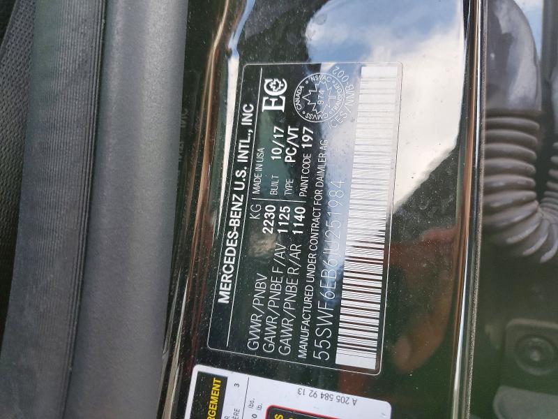2018 Mercedes-benz C მანქანა იყიდება აუქციონზე, vin: 55SWF6EB6JU251984, აუქციონის ნომერი: 56227956