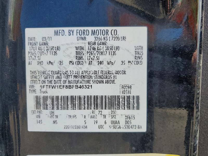 Продаж на аукціоні авто 2011 Ford F150, vin: 1FTFW1EF8BFB46321, номер лоту: 57002706