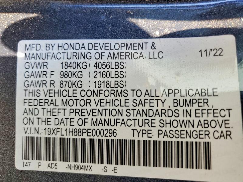 Продажа на аукционе авто 2023 Honda Civic, vin: 19XFL1H88PE000296, номер лота: 58153396