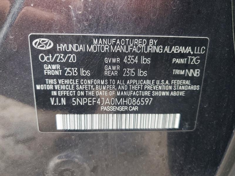 58008686 :رقم المزاد ، 5NPEF4JA0MH086597 vin ، 2021 Hyundai Sonata مزاد بيع