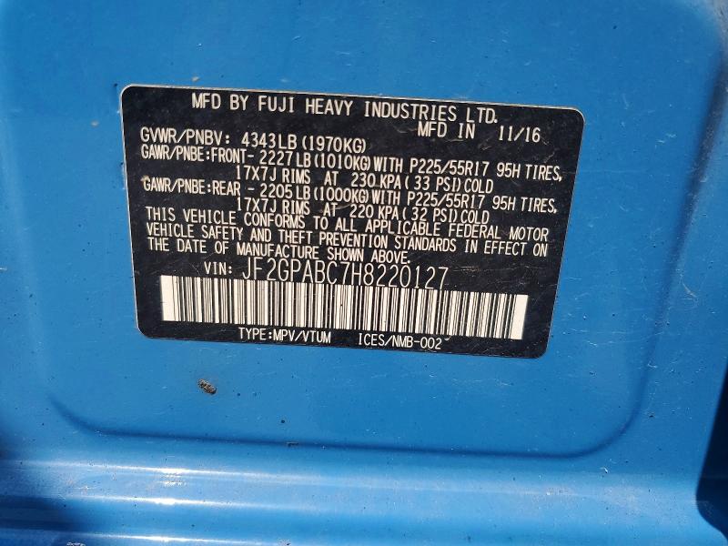 58397306 :رقم المزاد ، JF2GPABC7H8220127 vin ، 2017 Subaru Crosstrek مزاد بيع