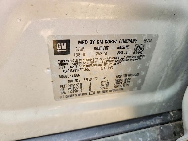 2019 Buick Encore მანქანა იყიდება აუქციონზე, vin: KL4CJASB1KB704255, აუქციონის ნომერი: 58996746