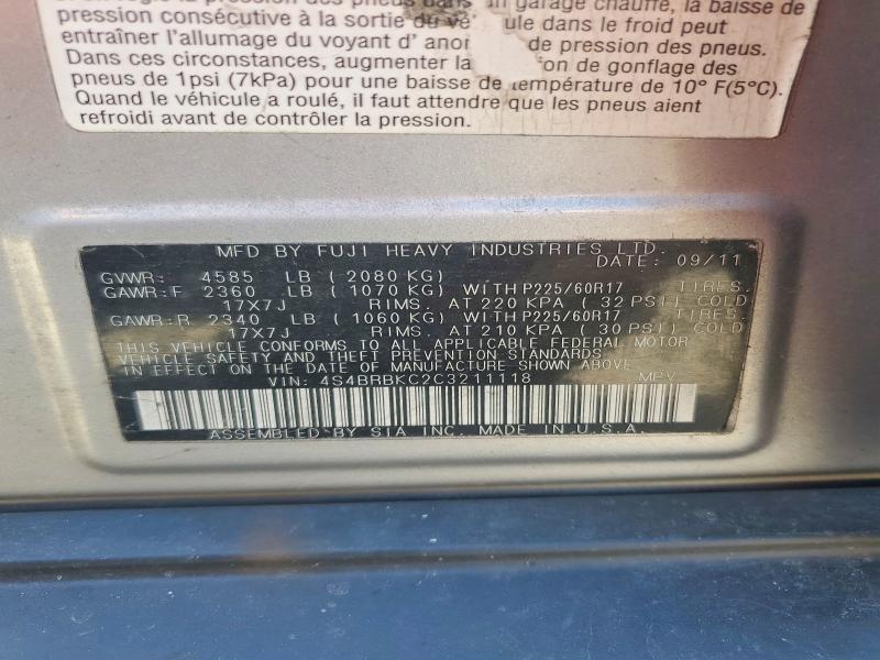 Aukcja sprzedaży 2012 Subaru Outback, vin: 4S4BRBKC2C3211118, numer aukcji: 57907806