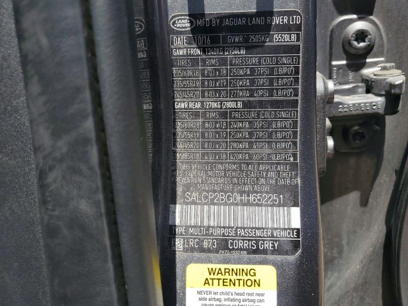 2017 Land Rover Discovery Sport მანქანა იყიდება აუქციონზე, vin: SALCP2BG0HH652251, აუქციონის ნომერი: 56404016