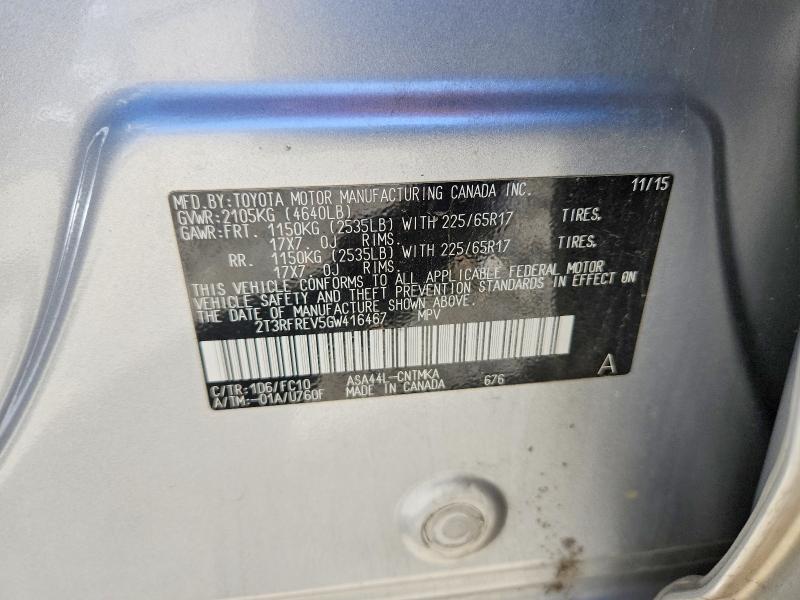 Продаж на аукціоні авто 2016 Toyota Rav4, vin: 2T3RFREV5GW416467, номер лоту: 57016106