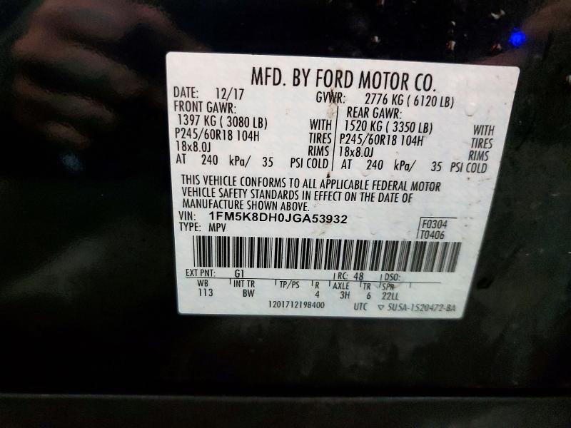 55931766 :رقم المزاد ، 1FM5K8DH0JGA53932 vin ، 2018 Ford Explorer مزاد بيع