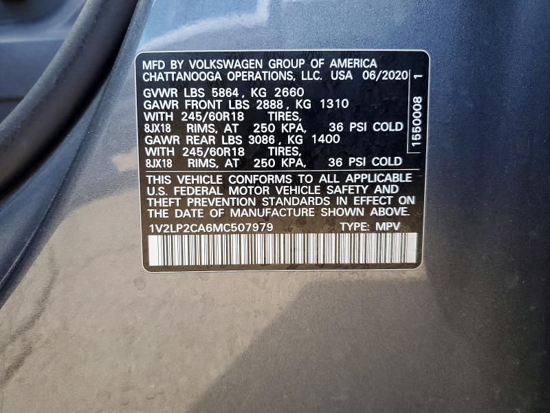 2021 Volkswagen Atlas მანქანა იყიდება აუქციონზე, vin: 1V2LP2CA6MC507979, აუქციონის ნომერი: 55542016