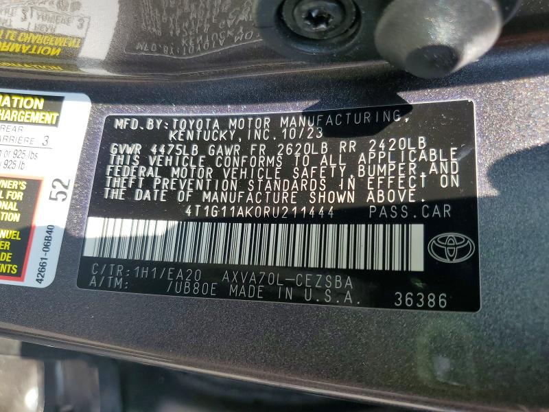Продаж на аукціоні авто 2024 Toyota Camry, vin: 4T1G11AK0RU211444, номер лоту: 73342685