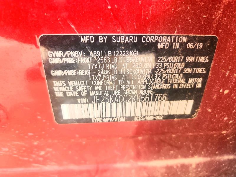 Aukcja sprzedaży 2019 Subaru Forester, vin: JF2SKAGC2KH561766, numer aukcji: 57939636